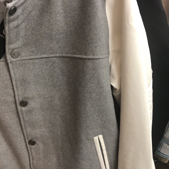 Gray and White Varsity Bomber Jacket with Ribbed Collar - Picture 4 of 5